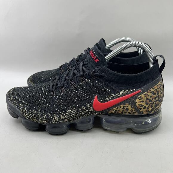 Nike Air VaporMax Flyknit 2 Cheetah Shoes Women Size 10 Black Red Low Sneakers - Picture 3 of 8